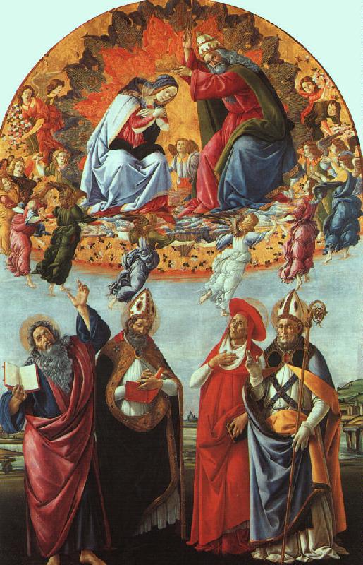 BOTTICELLI, Sandro The Coronation of the Virgin (San Marco Altarpiece) gfh Sweden oil painting art